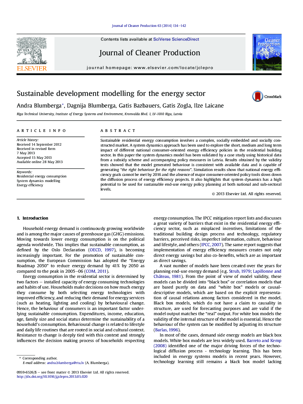 Sustainable development modelling for the energy sector