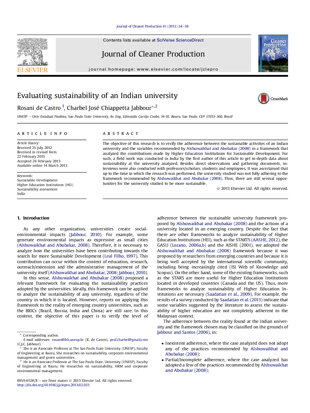 Evaluating sustainability of an Indian university