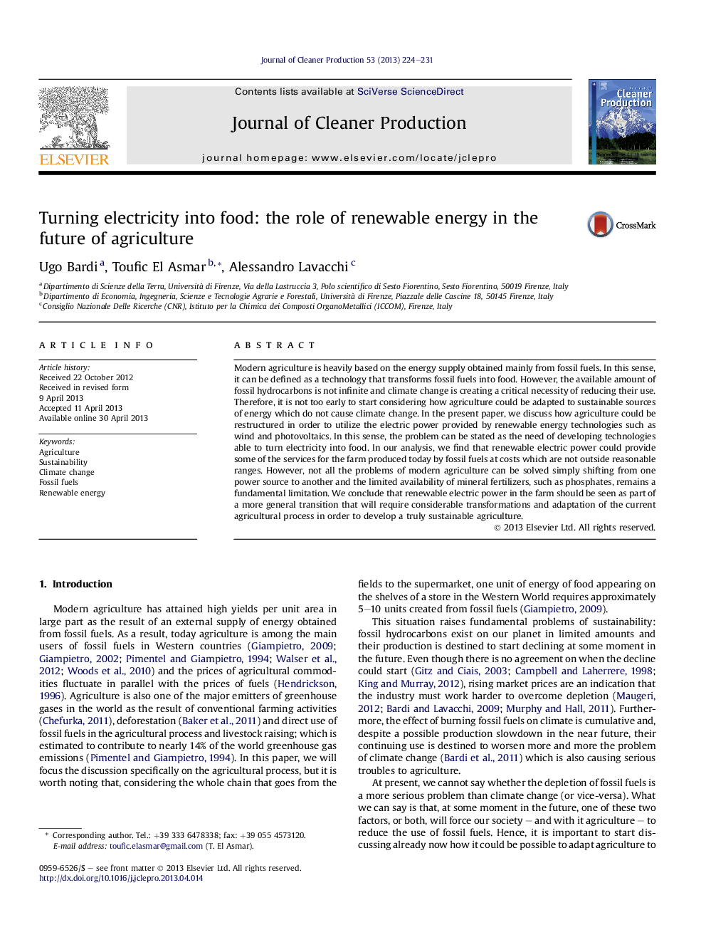 عکس صفحه اول مقاله: Turning electricity into food: the role of renewable energy in the future of agriculture Turning electricity into food: the role of renewable energy in the future of agriculture