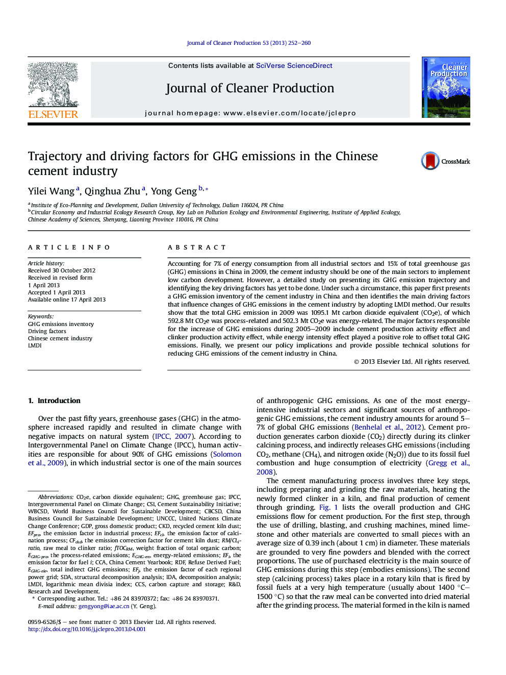 Trajectory and driving factors for GHG emissions in the Chinese cement industry