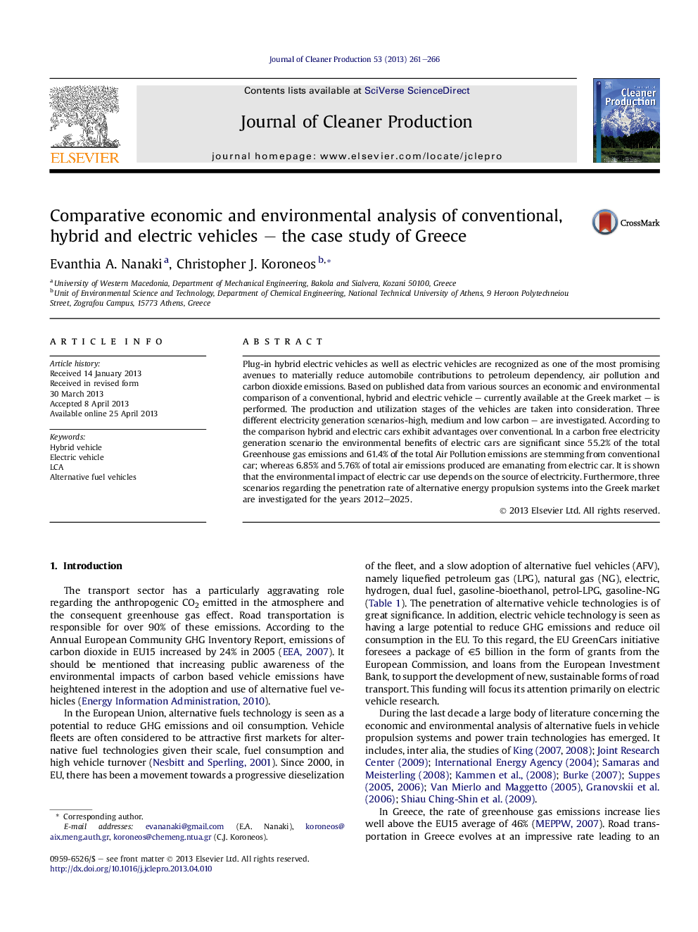 عکس صفحه اول مقاله: Comparative economic and environmental analysis of conventional, hybrid and electric vehicles – the case study of Greece Comparative economic and environmental analysis of conventional, hybrid and electric vehicles – the case study of Greece