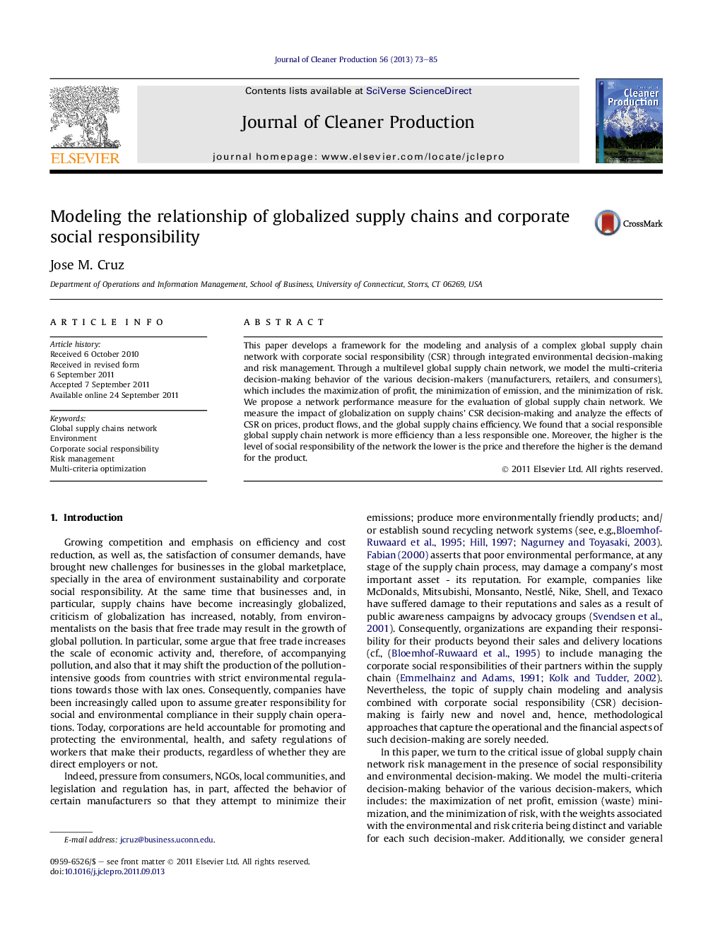 Modeling the relationship of globalized supply chains and corporate social responsibility