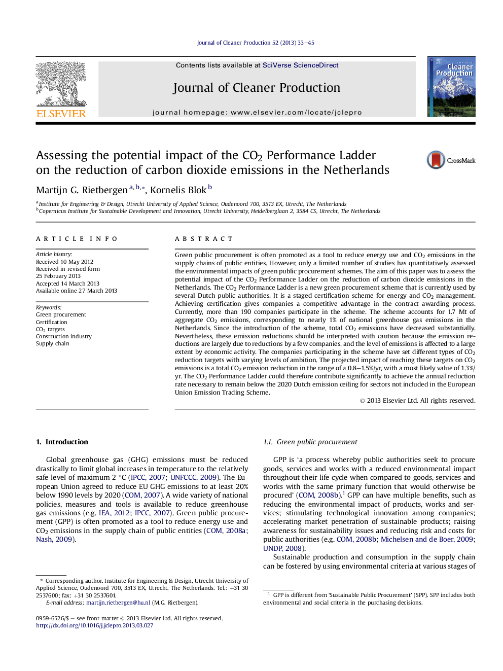 Assessing the potential impact of the CO2 Performance Ladder on the reduction of carbon dioxide emissions in the Netherlands