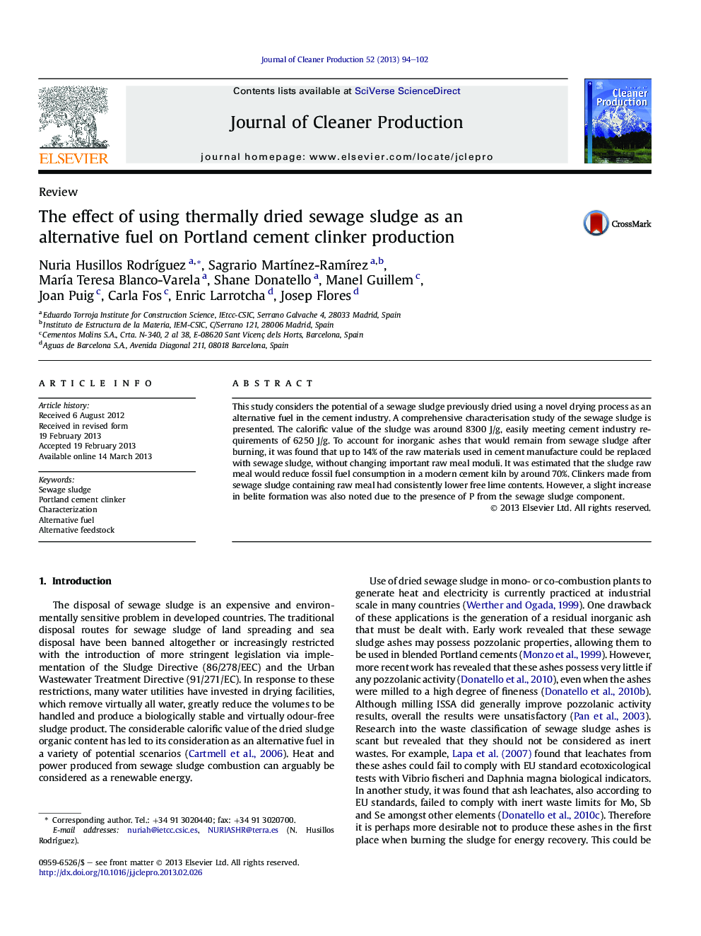 The effect of using thermally dried sewage sludge as an alternative fuel on Portland cement clinker production