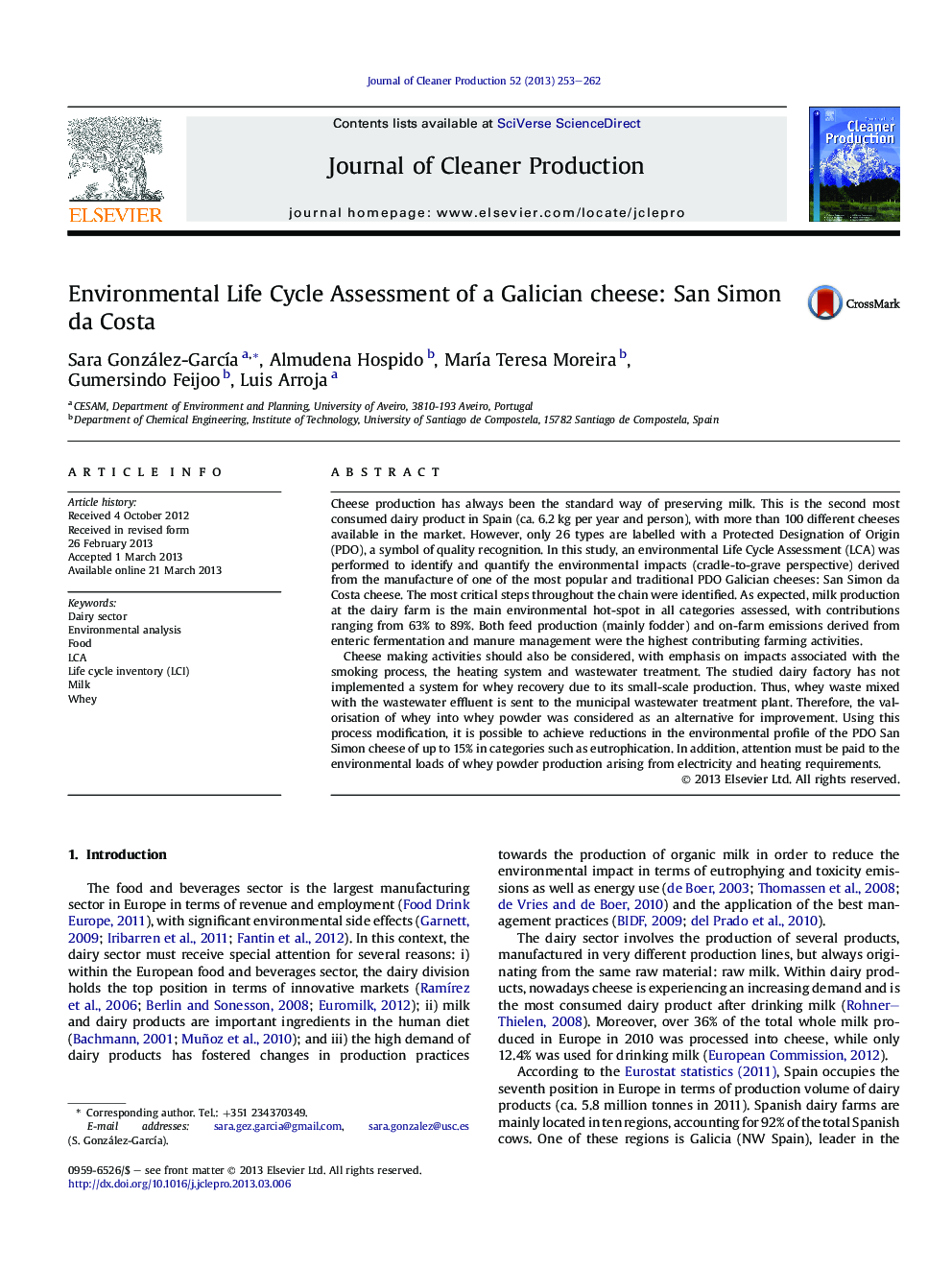 Environmental Life Cycle Assessment of a Galician cheese: San Simon da Costa