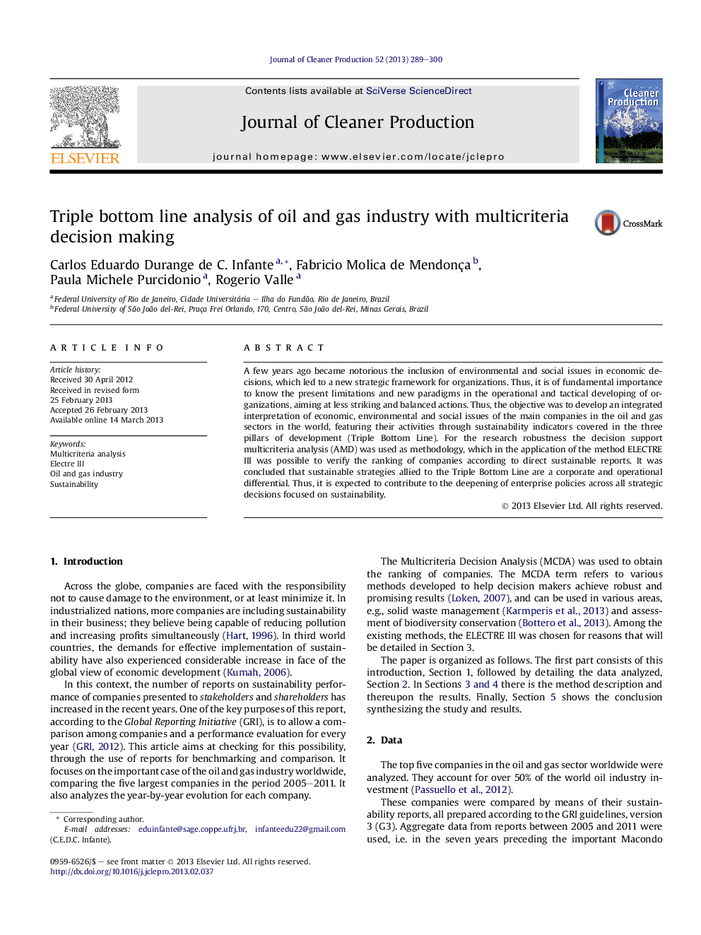 Triple bottom line analysis of oil and gas industry with multicriteria decision making