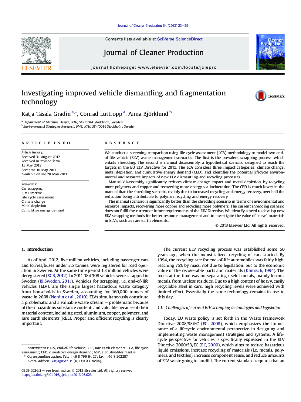 عکس صفحه اول مقاله: Investigating improved vehicle dismantling and fragmentation technology Investigating improved vehicle dismantling and fragmentation technology