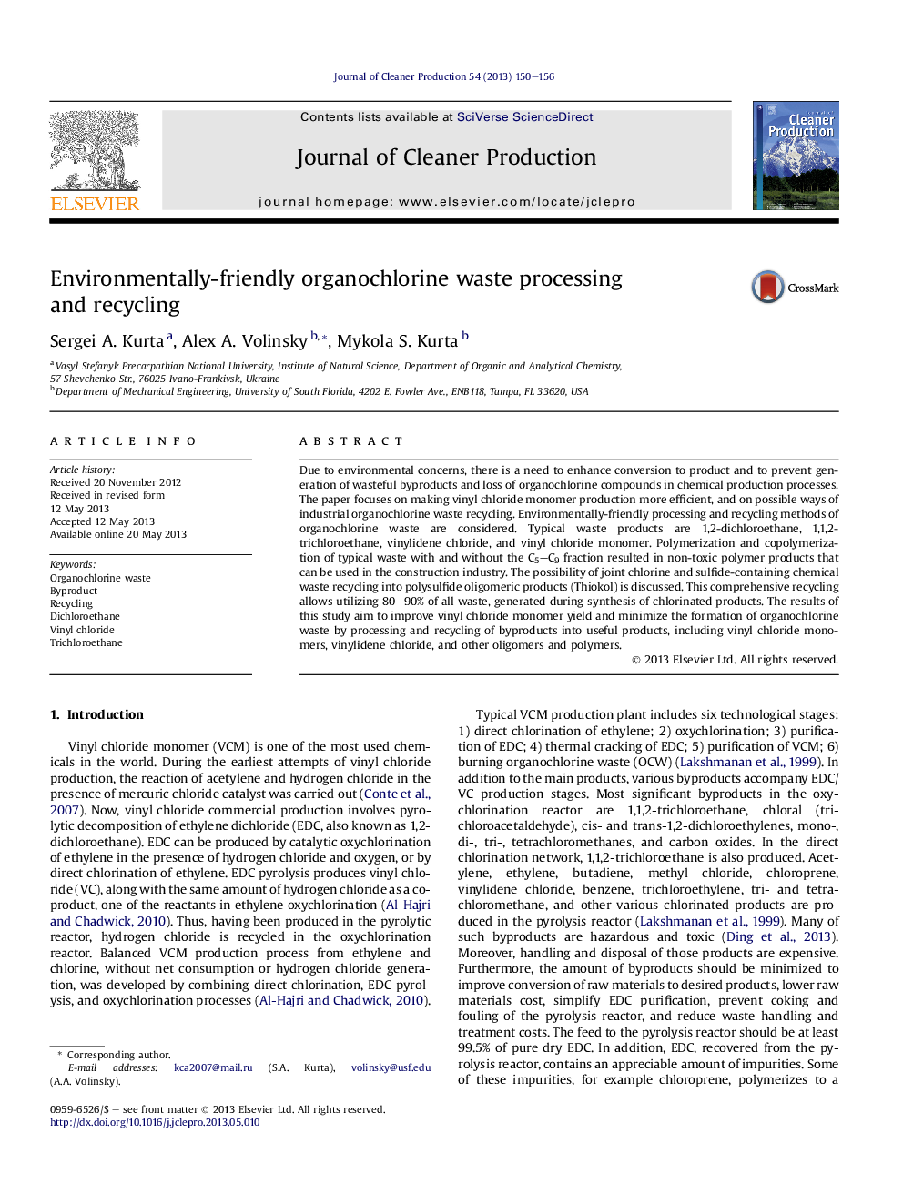 Environmentally-friendly organochlorine waste processing and recycling