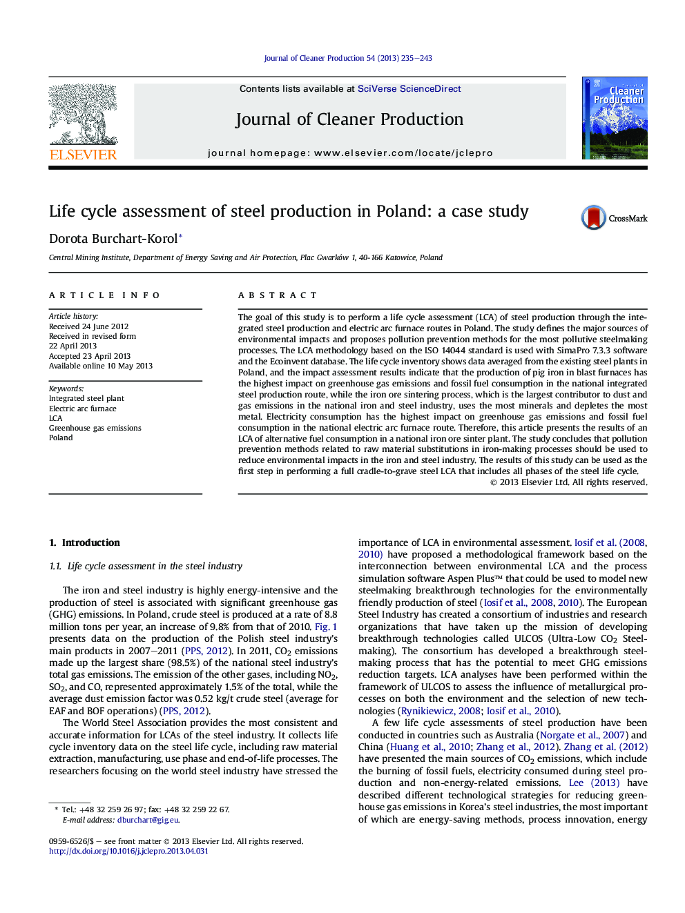 Life cycle assessment of steel production in Poland: a case study