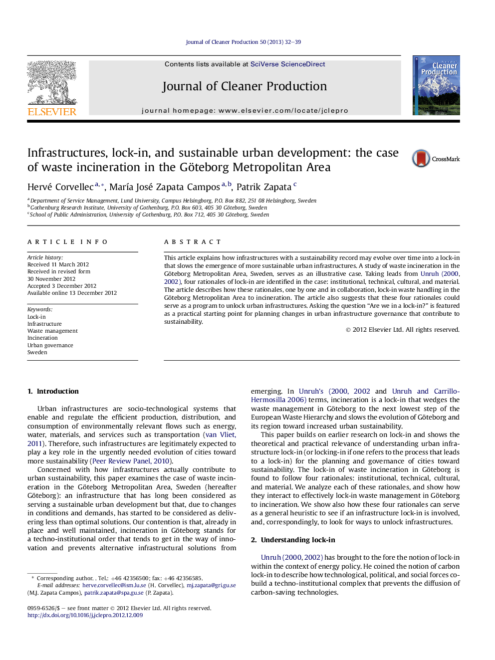 Infrastructures, lock-in, and sustainable urban development: the case of waste incineration in the Göteborg Metropolitan Area