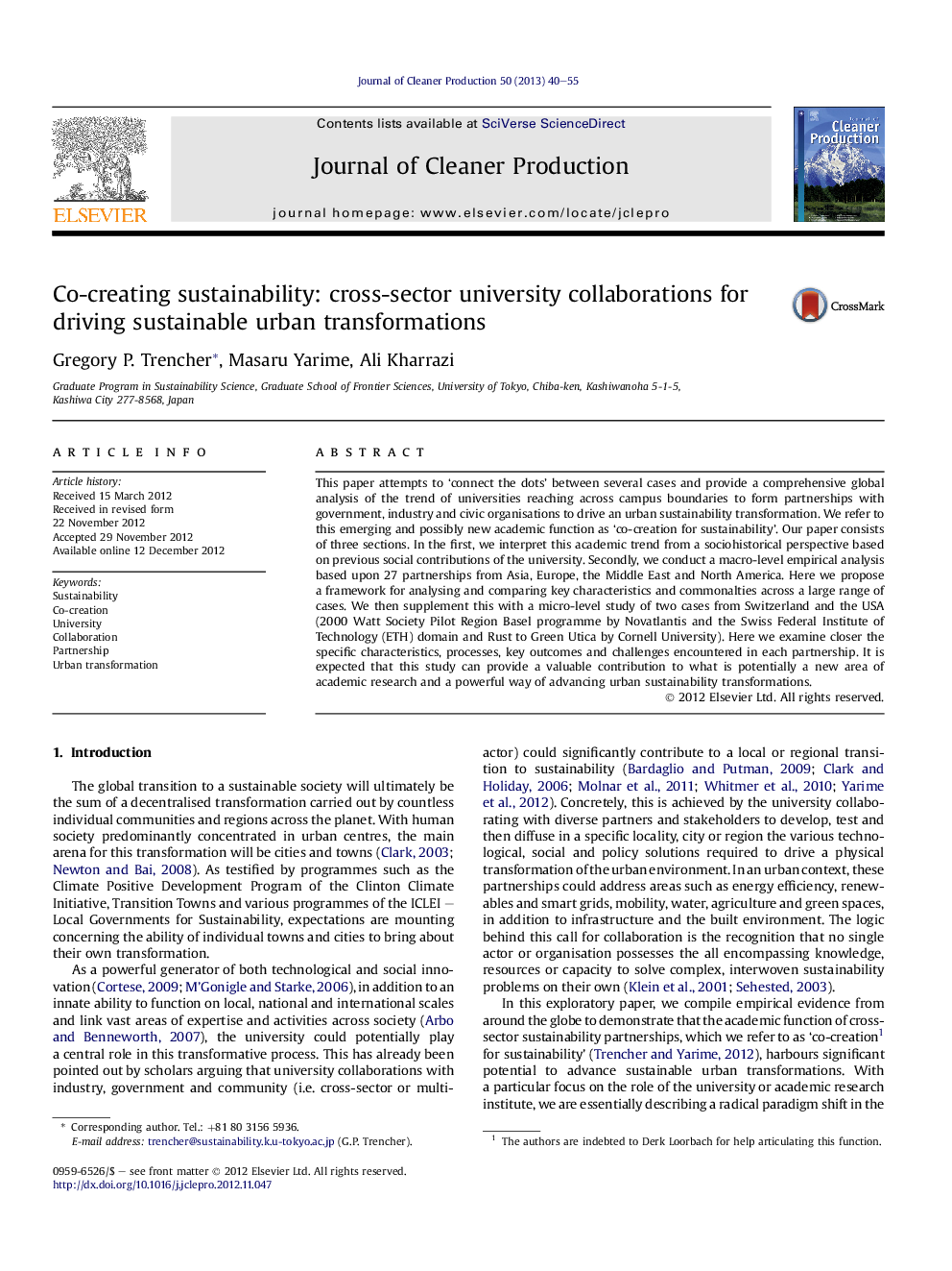 Co-creating sustainability: cross-sector university collaborations for driving sustainable urban transformations