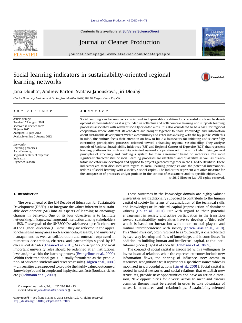 Social learning indicators in sustainability-oriented regional learning networks