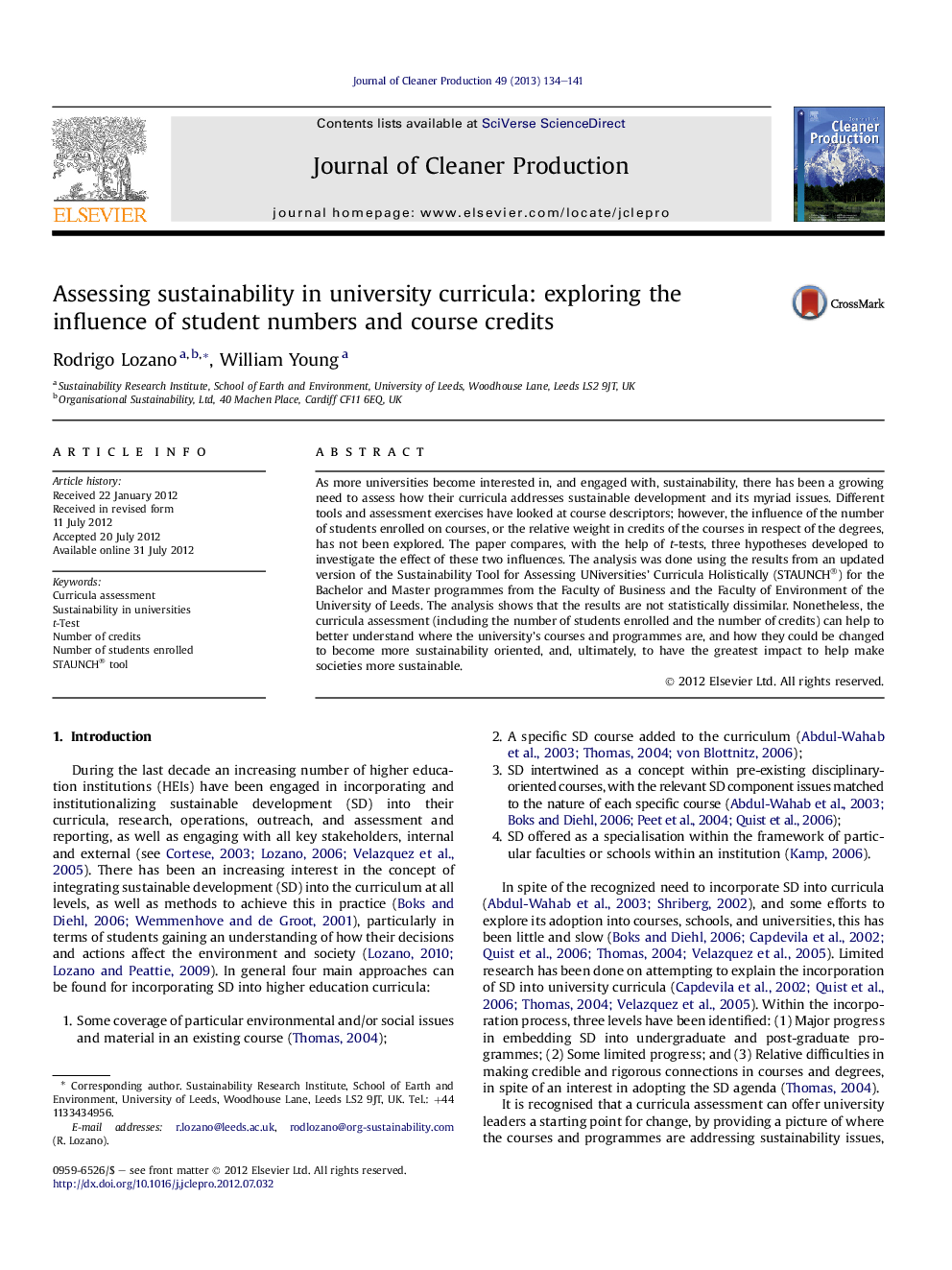 Assessing sustainability in university curricula: exploring the influence of student numbers and course credits