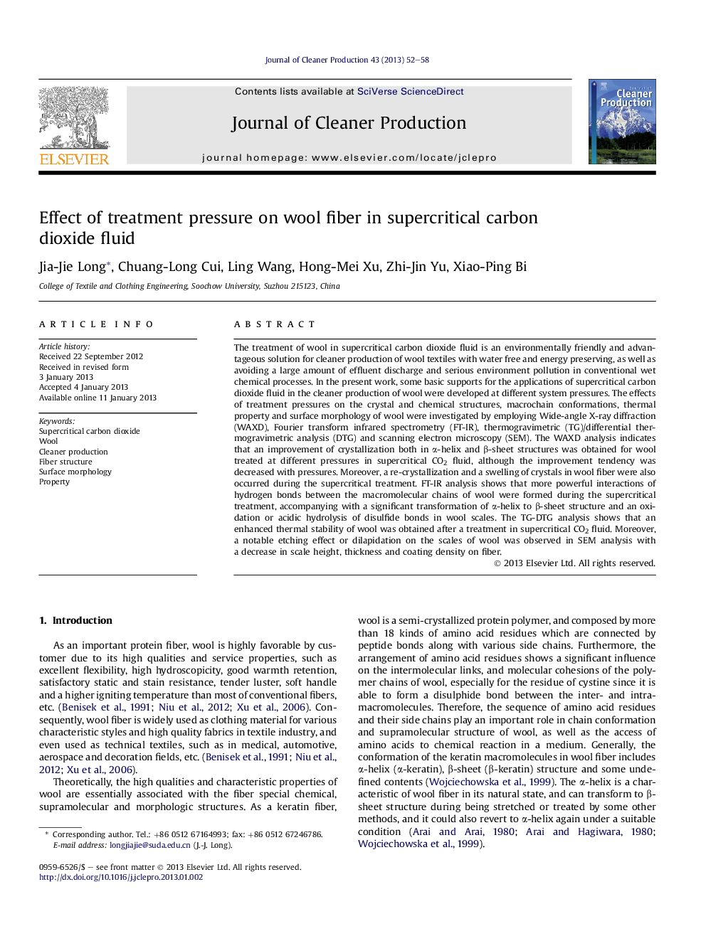 Effect of treatment pressure on wool fiber in supercritical carbon dioxide fluid