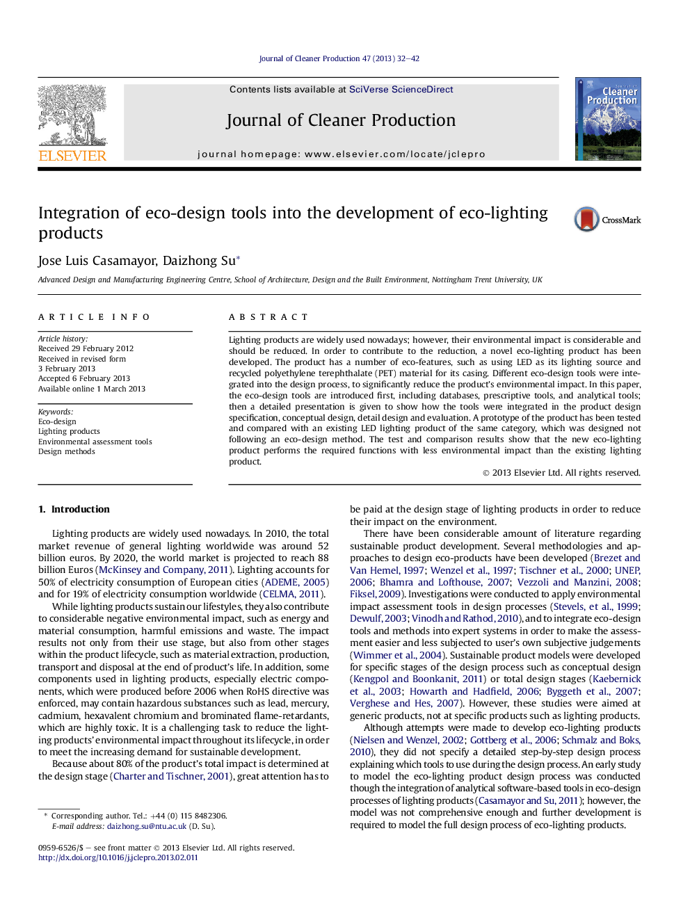 عکس صفحه اول مقاله: Integration of eco-design tools into the development of eco-lighting products Integration of eco-design tools into the development of eco-lighting products