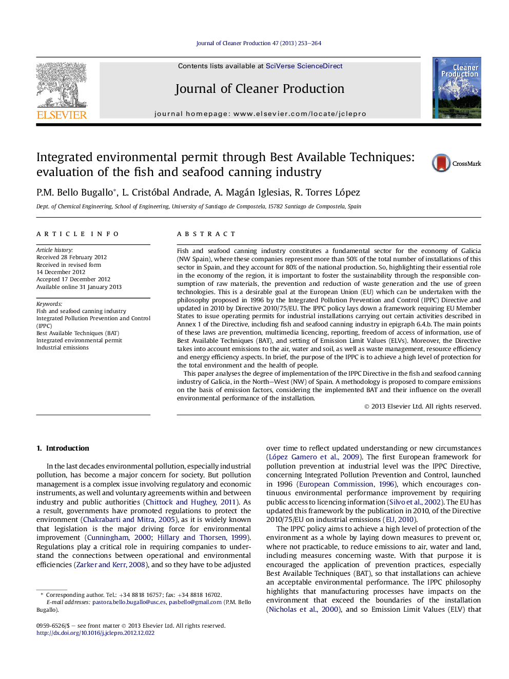 Integrated environmental permit through Best Available Techniques: evaluation of the fish and seafood canning industry