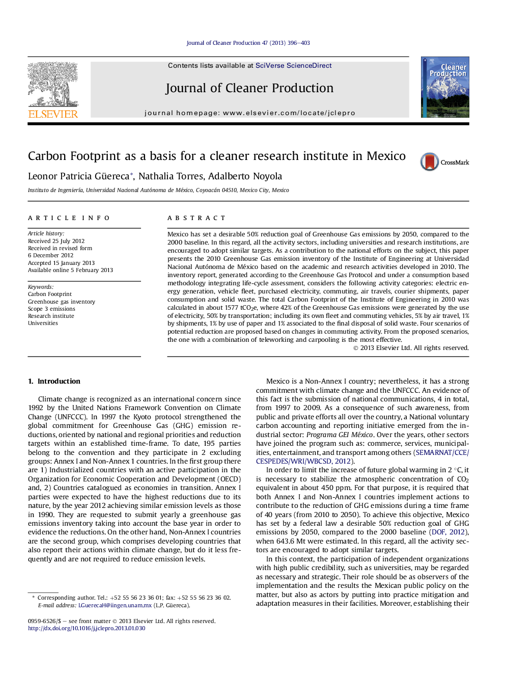 Carbon Footprint as a basis for a cleaner research institute in Mexico