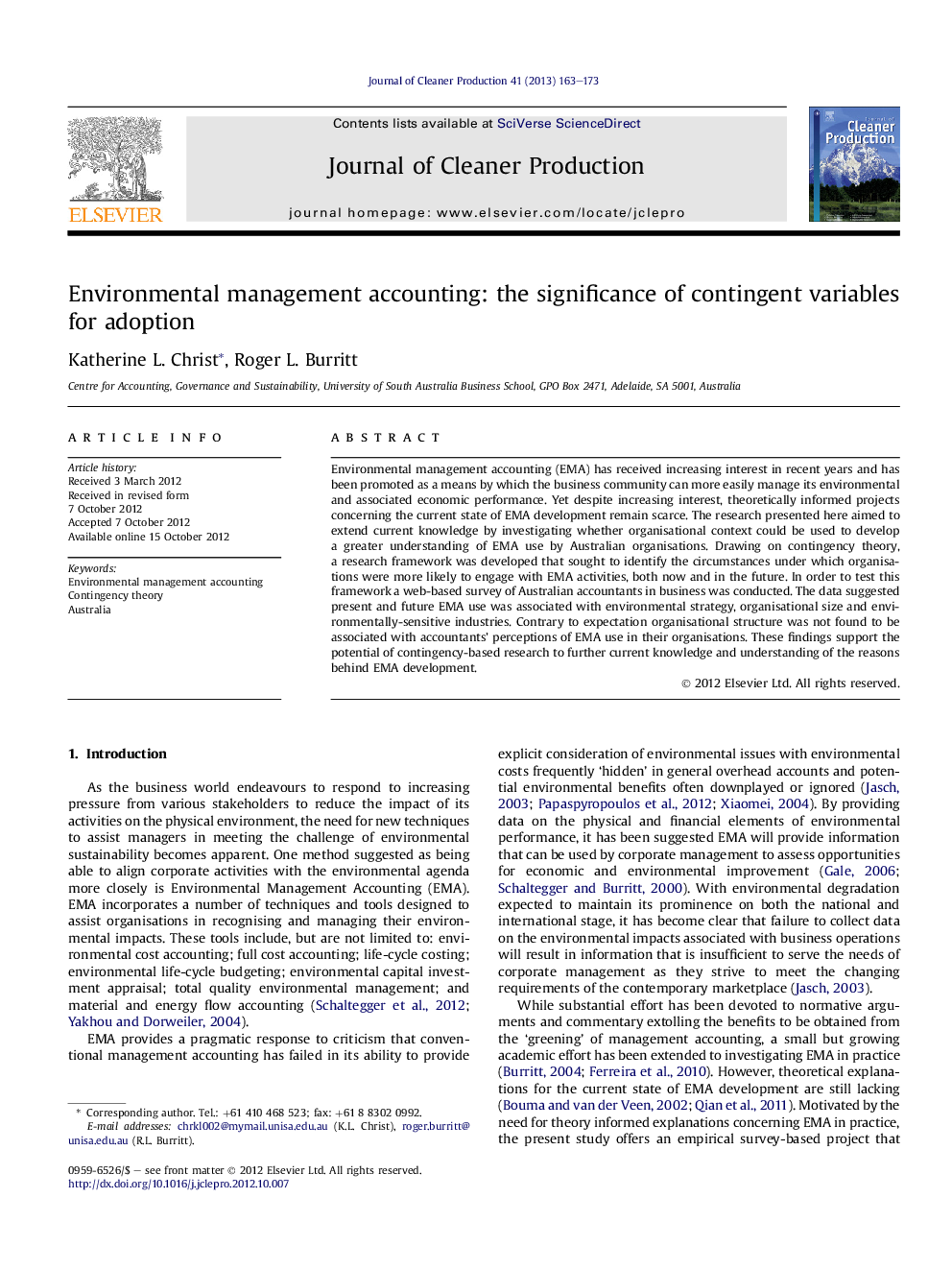 Environmental management accounting: the significance of contingent variables for adoption