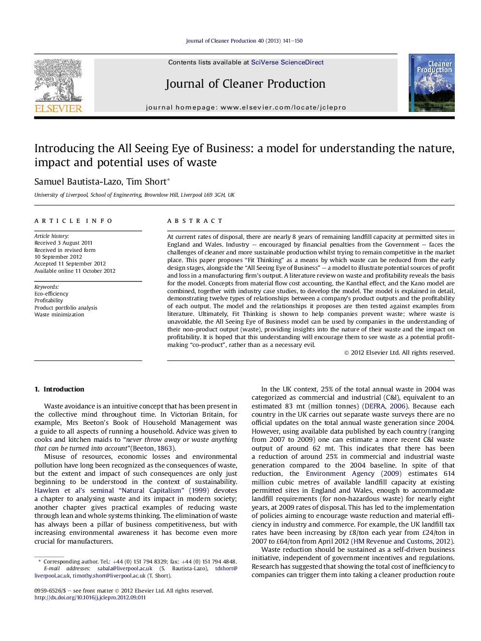 Introducing the All Seeing Eye of Business: a model for understanding the nature, impact and potential uses of waste