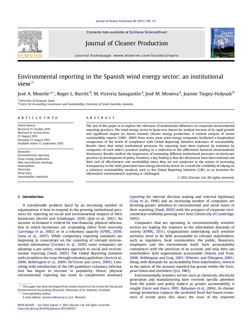 Environmental reporting in the Spanish wind energy sector: an institutional view 