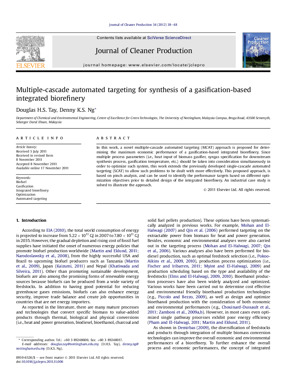 Multiple-cascade automated targeting for synthesis of a gasification-based integrated biorefinery