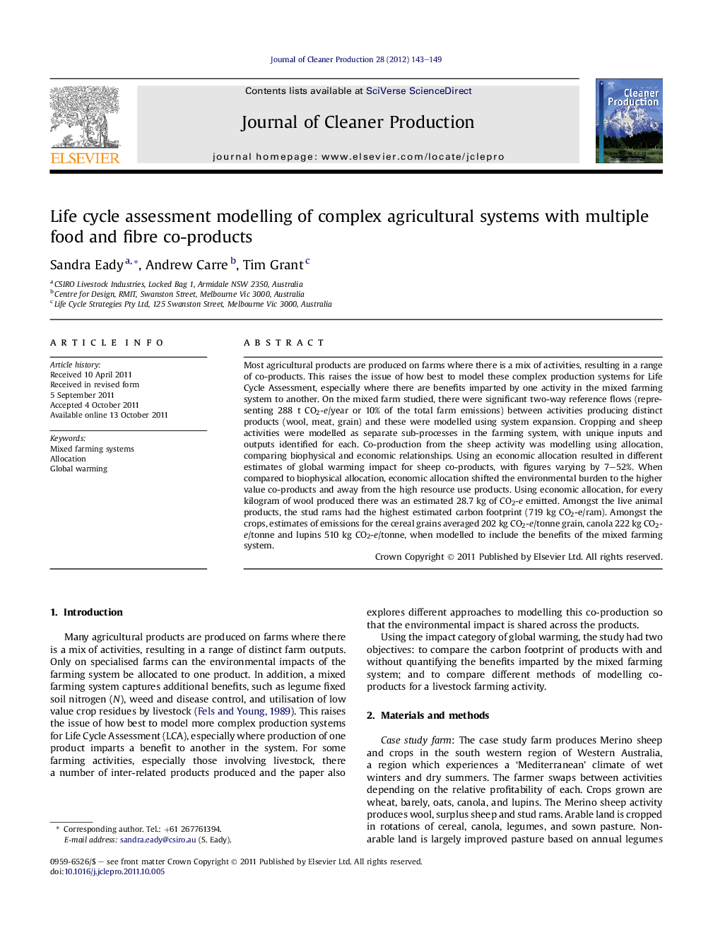 Life cycle assessment modelling of complex agricultural systems with multiple food and fibre co-products