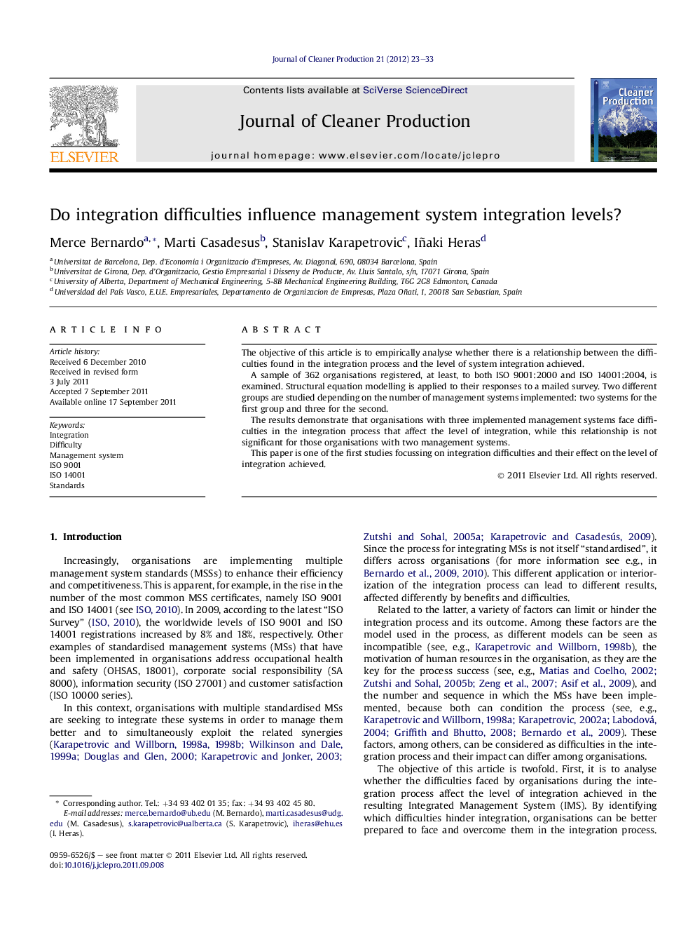 Do integration difficulties influence management system integration levels?