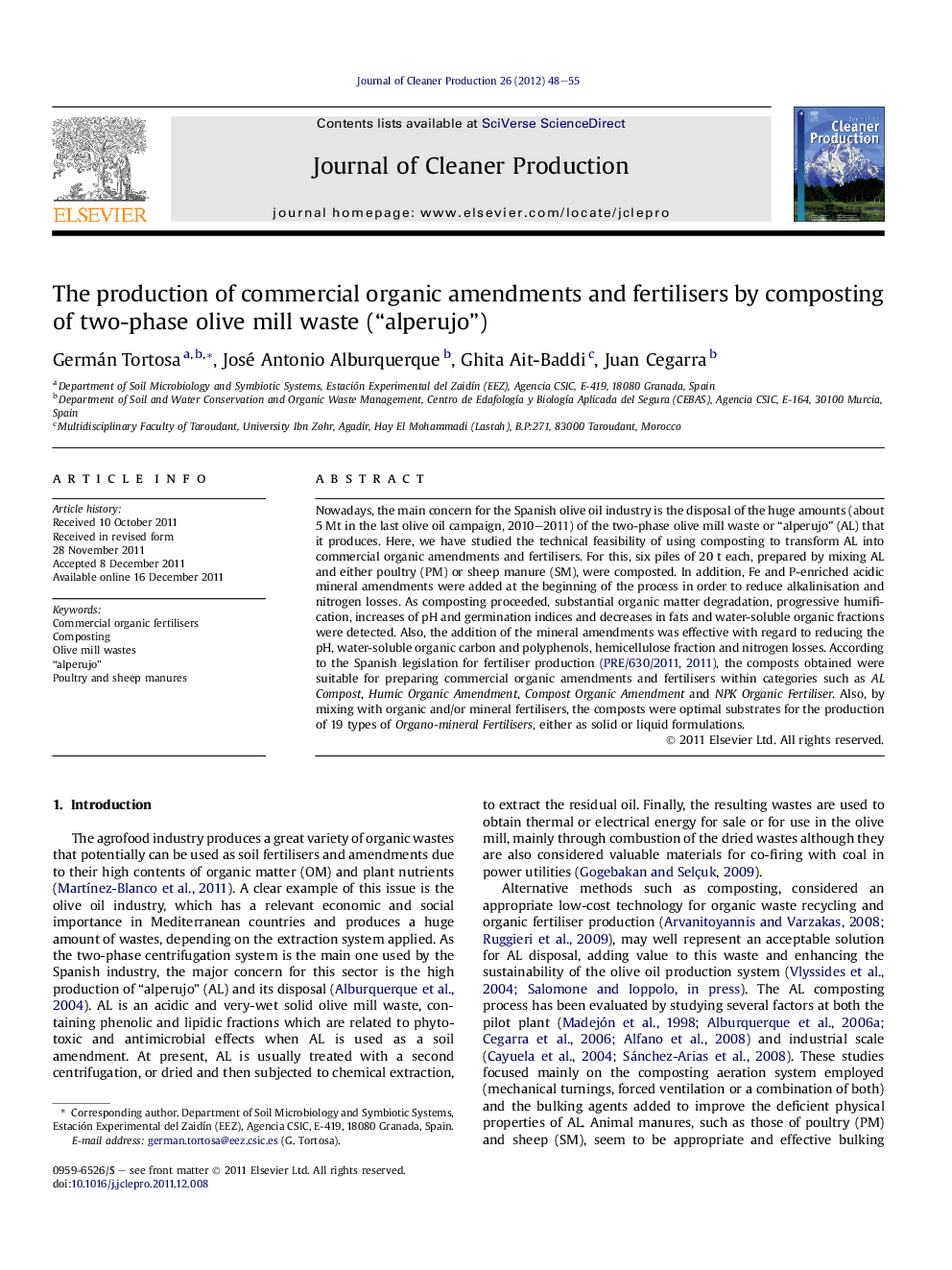 The production of commercial organic amendments and fertilisers by composting of two-phase olive mill waste (“alperujo”)