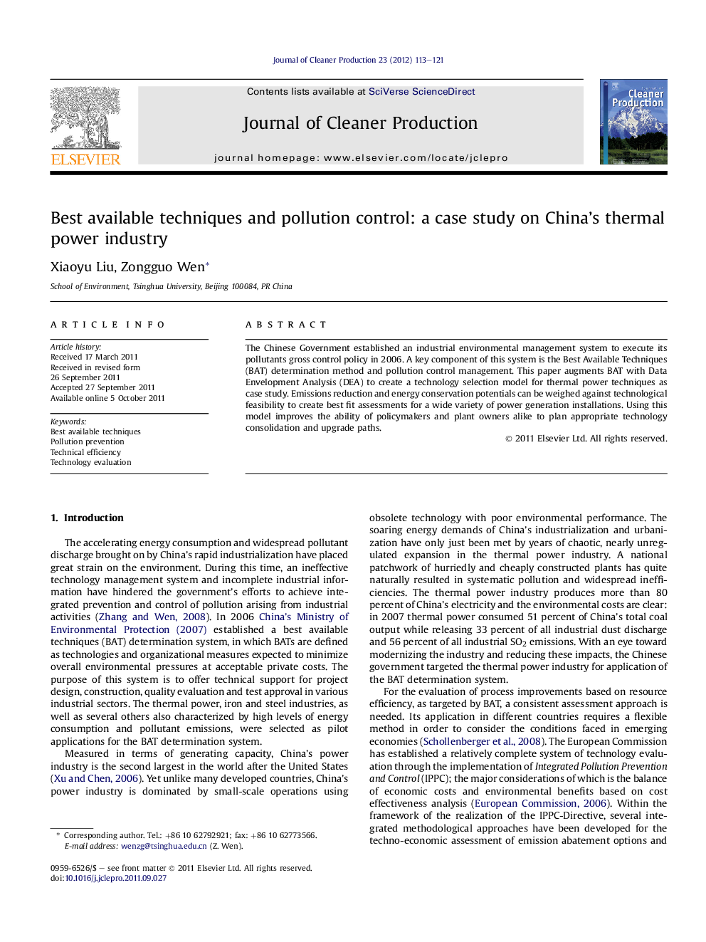 Best available techniques and pollution control: a case study on China’s thermal power industry