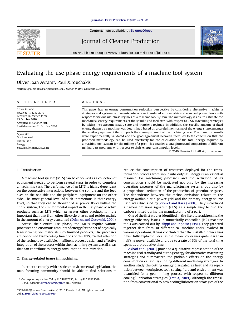 Evaluating the use phase energy requirements of a machine tool system