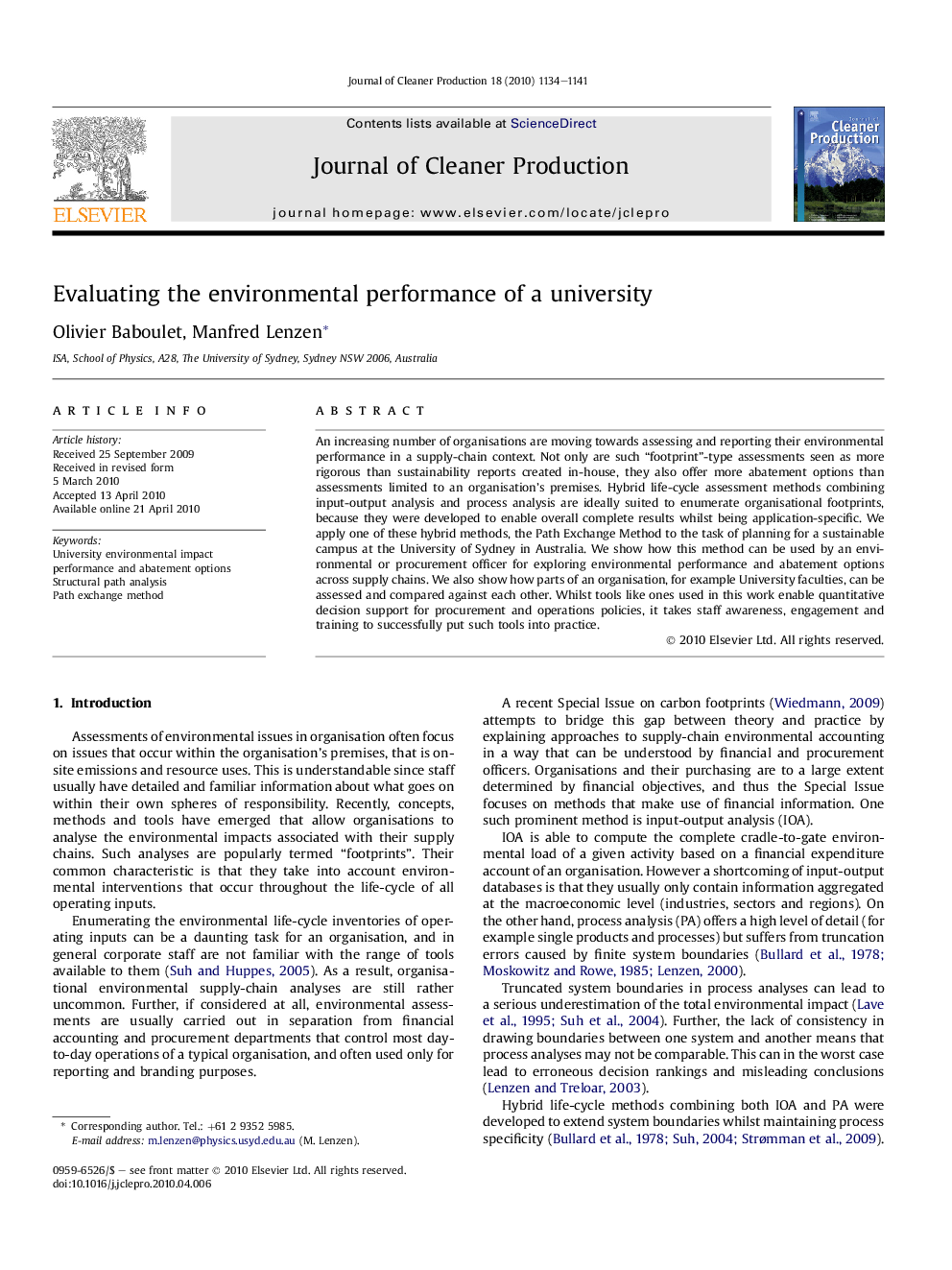 Evaluating the environmental performance of a university