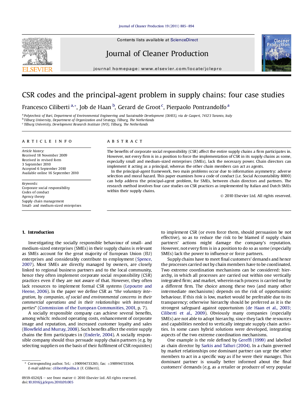 CSR codes and the principal-agent problem in supply chains: four case studies