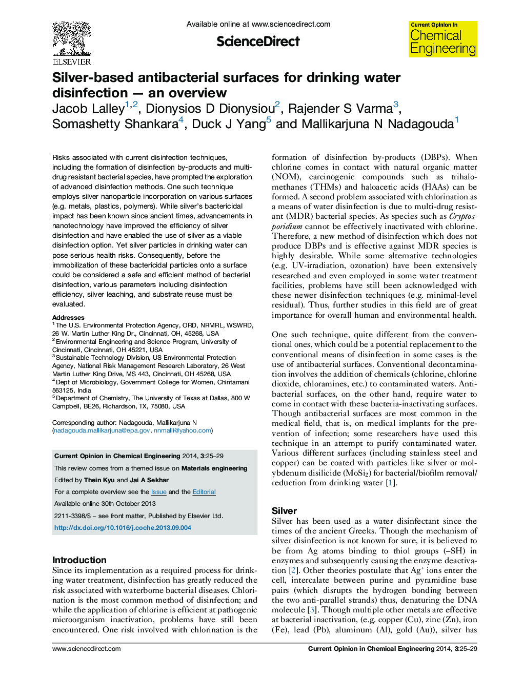 Silver-based antibacterial surfaces for drinking water disinfection — an overview
