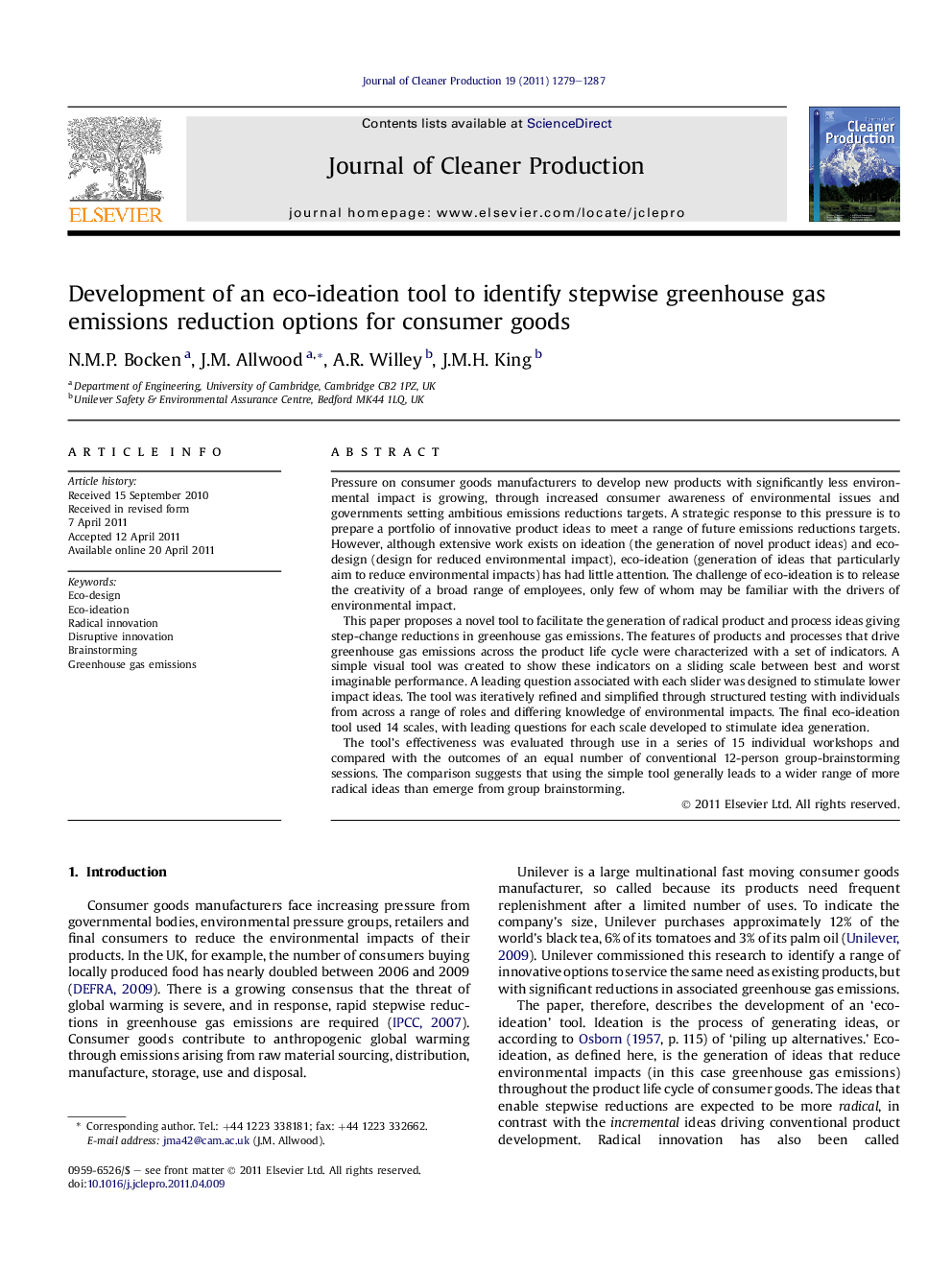 عکس صفحه اول مقاله: Development of an eco-ideation tool to identify stepwise greenhouse gas emissions reduction options for consumer goods Development of an eco-ideation tool to identify stepwise greenhouse gas emissions reduction options for consumer goods