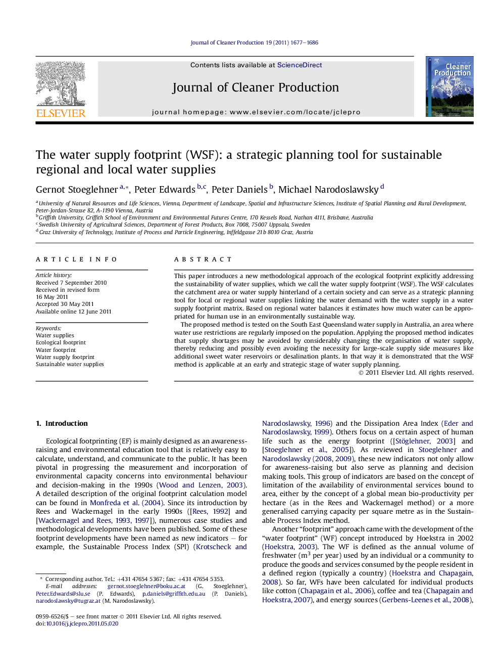 عکس صفحه اول مقاله: The water supply footprint (WSF): a strategic planning tool for sustainable regional and local water supplies The water supply footprint (WSF): a strategic planning tool for sustainable regional and local water supplies