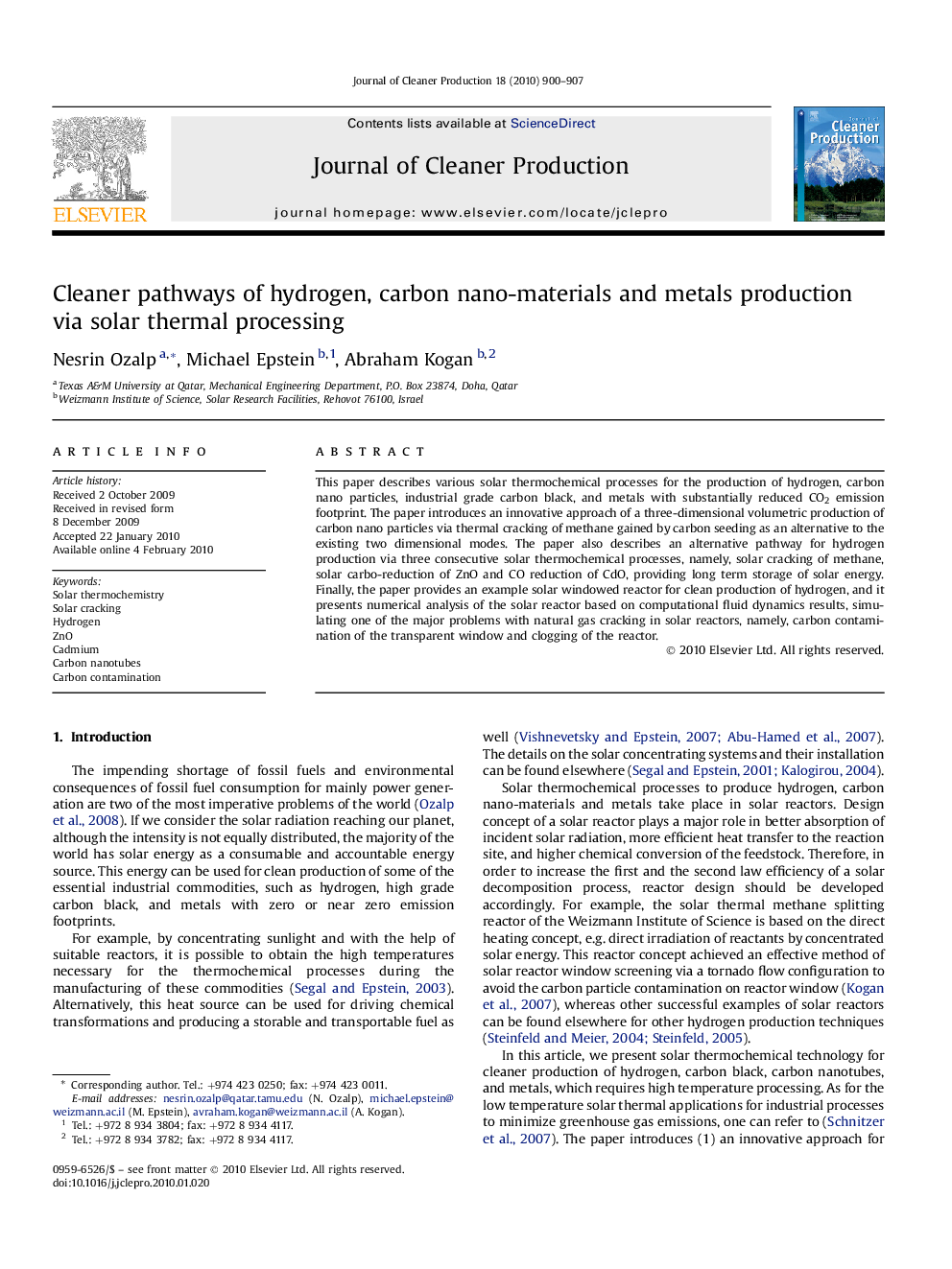 Cleaner pathways of hydrogen, carbon nano-materials and metals production via solar thermal processing