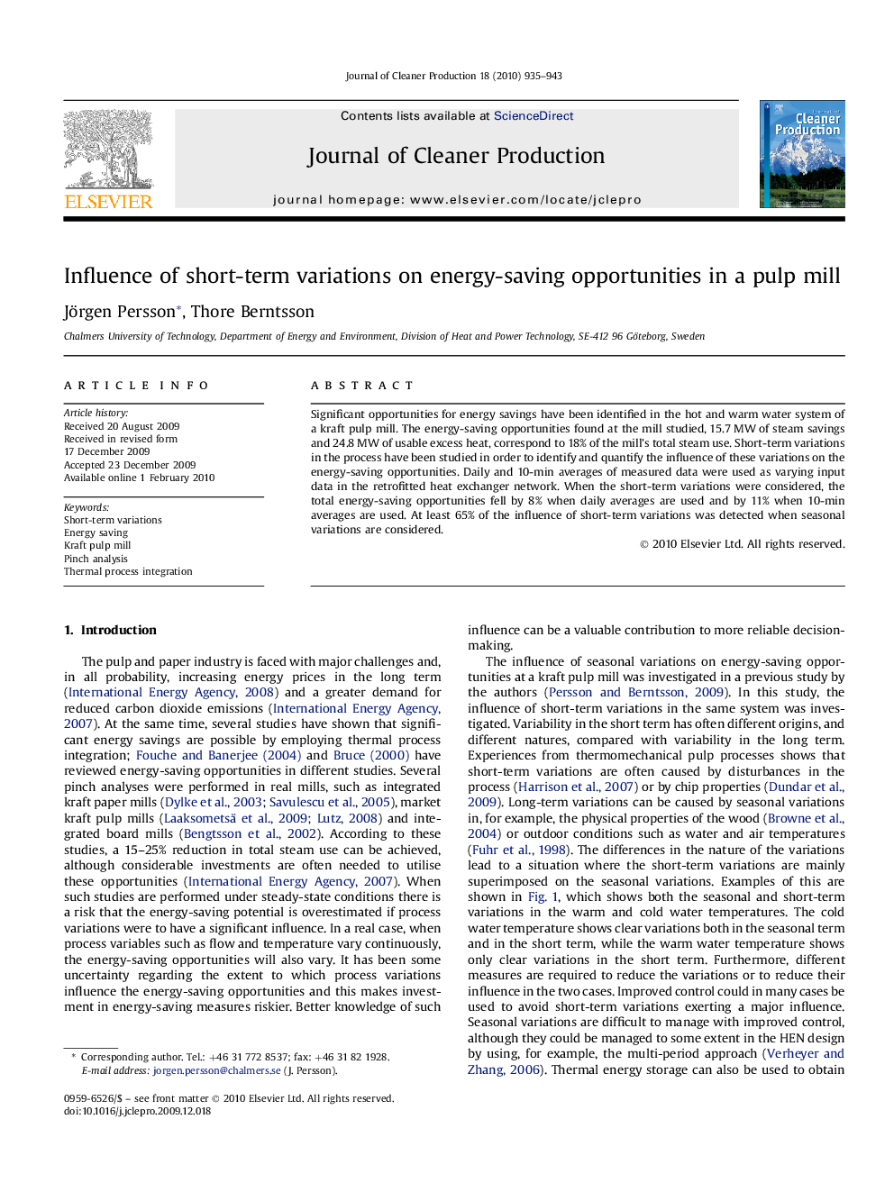 Influence of short-term variations on energy-saving opportunities in a pulp mill