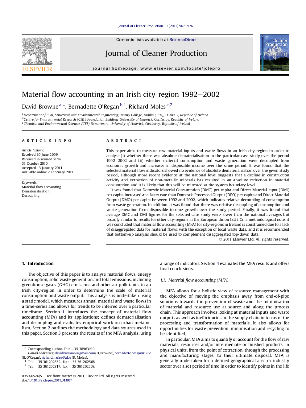 Material flow accounting in an Irish city-region 1992–2002