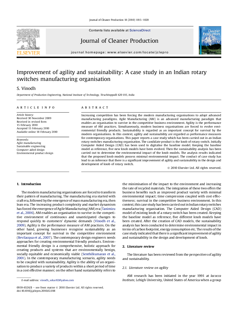 Improvement of agility and sustainability: A case study in an Indian rotary switches manufacturing organisation