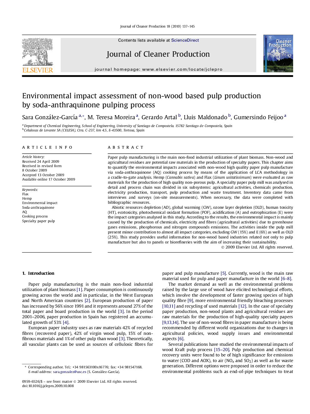 Environmental impact assessment of non-wood based pulp production by soda-anthraquinone pulping process