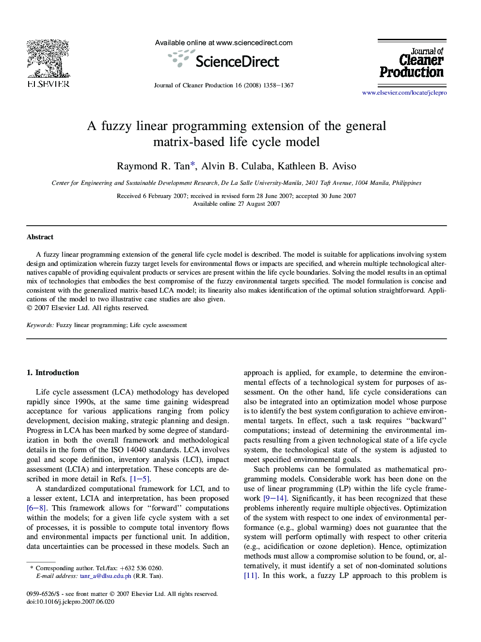 A fuzzy linear programming extension of the general matrix-based life cycle model