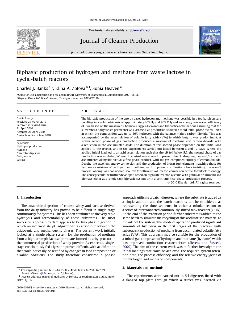 Biphasic production of hydrogen and methane from waste lactose in cyclic-batch reactors