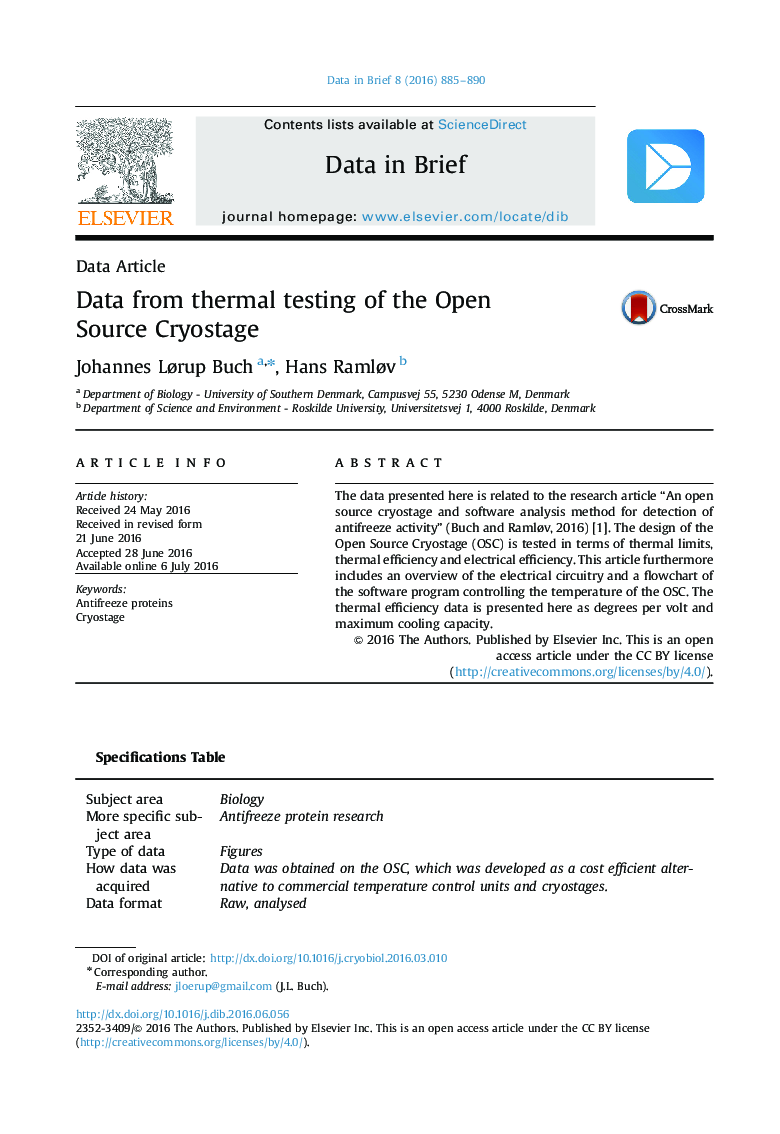 Data from thermal testing of the Open Source Cryostage