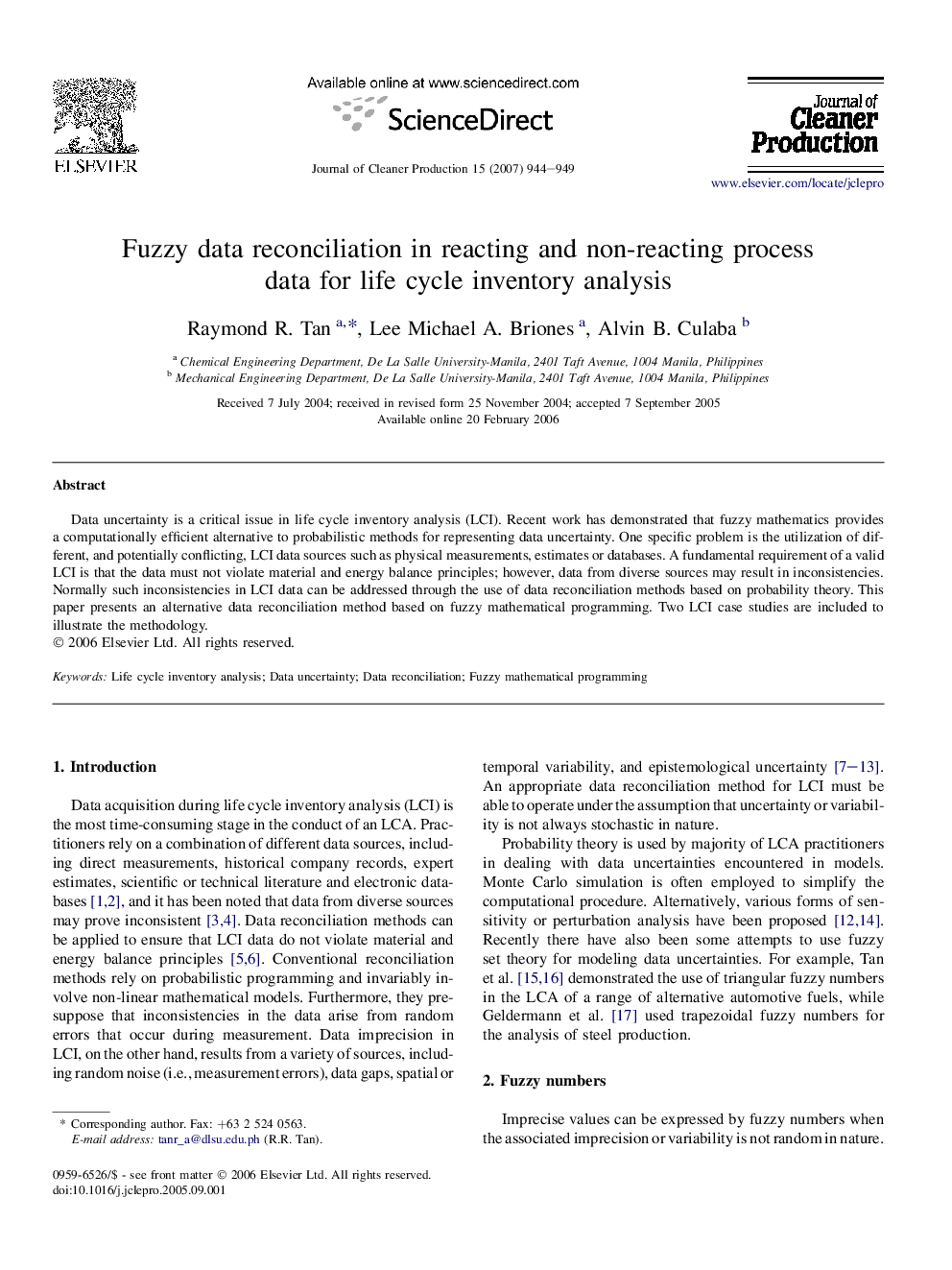 Fuzzy data reconciliation in reacting and non-reacting process data for life cycle inventory analysis