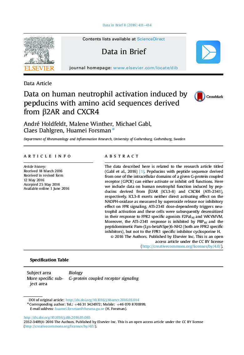 Data on human neutrophil activation induced by pepducins with amino acid sequences derived from β2AR and CXCR4