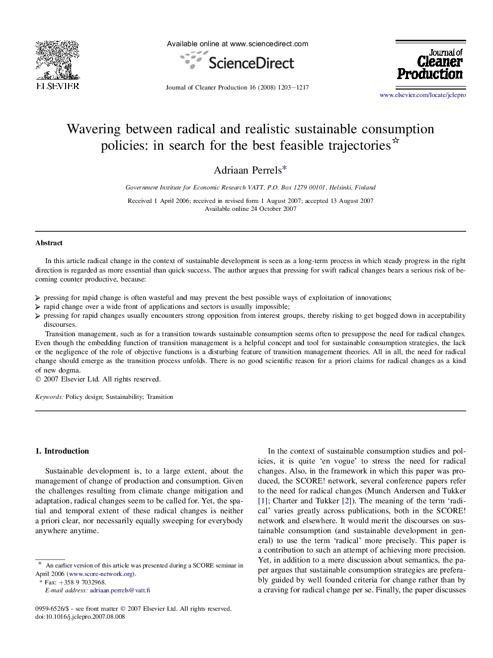 Wavering between radical and realistic sustainable consumption policies: in search for the best feasible trajectories 