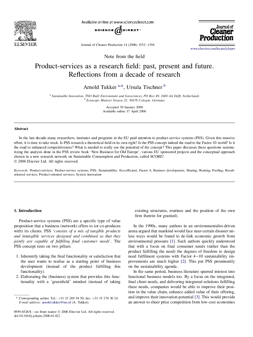 Product-services as a research field: past, present and future. Reflections from a decade of research