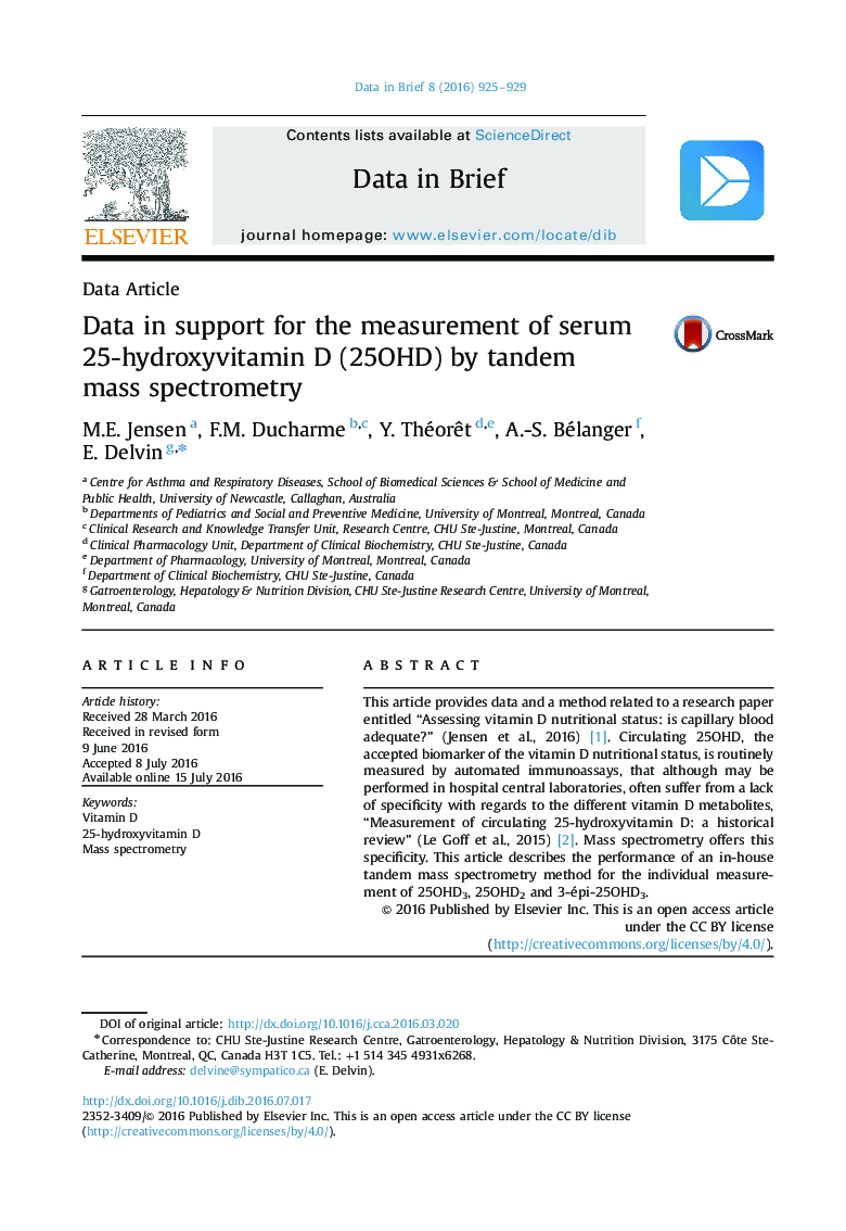 Data in support for the measurement of serum 25-hydroxyvitamin D (25OHD) by tandem mass spectrometry