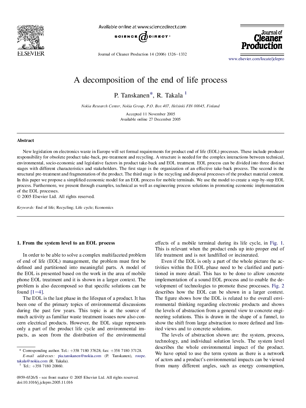 A decomposition of the end of life process