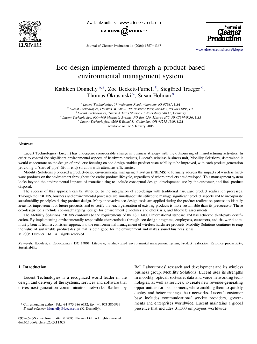 Eco-design implemented through a product-based environmental management system